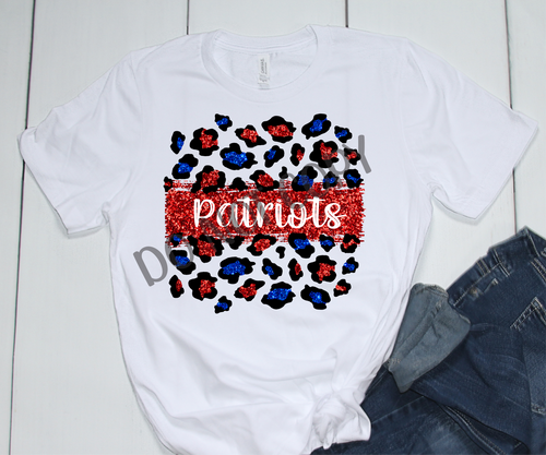 Patriots Red White Blue Leopard Glitter