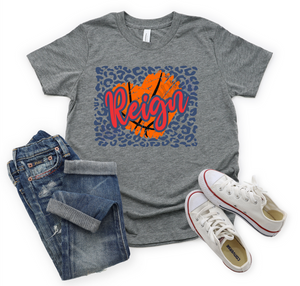 Reign Navy Red Basketball Heart With Leopard Background
