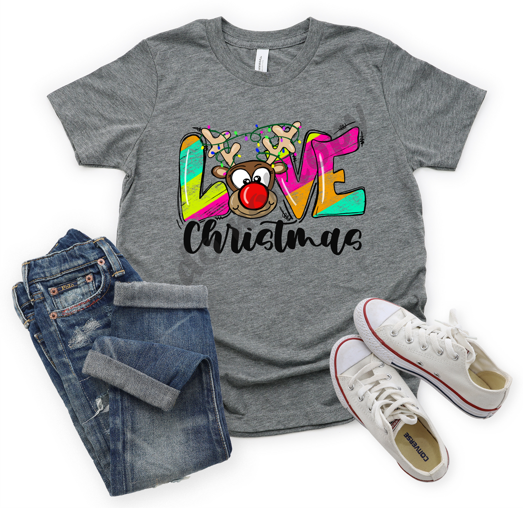 Retro Bright Colored Love Christmas Reindeer Transfer