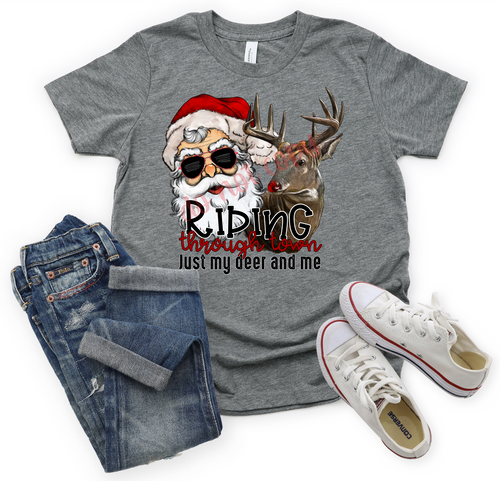 Riding Through Town Just My Deer & Me White Santa Transfer