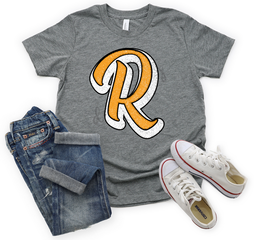 Letter R Mustard Yellow Distressed Mascot Letter