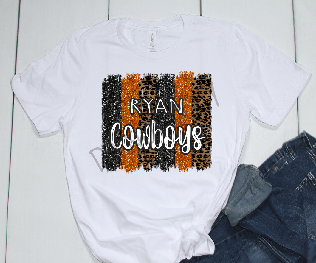 Ryan Cowboys Orange and Black Brushstroke Glitter