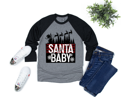 Santa Baby Buffalo Plaid With Reindeer Transfer