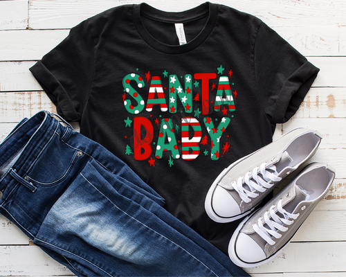 Santa Baby Red, Green & White Doodle Letters Transfer