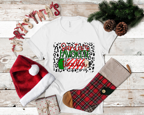 Santa's Favorite Teacher With Leopard Background Transfer