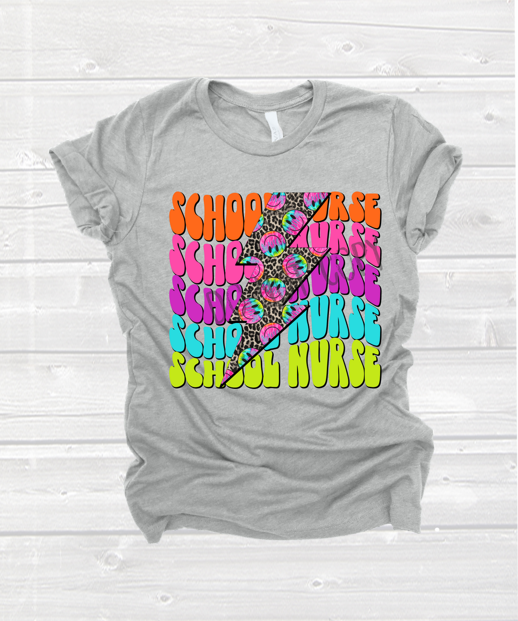 School Nurse Bright Color Stacked With Leopard Smiley Transfer
