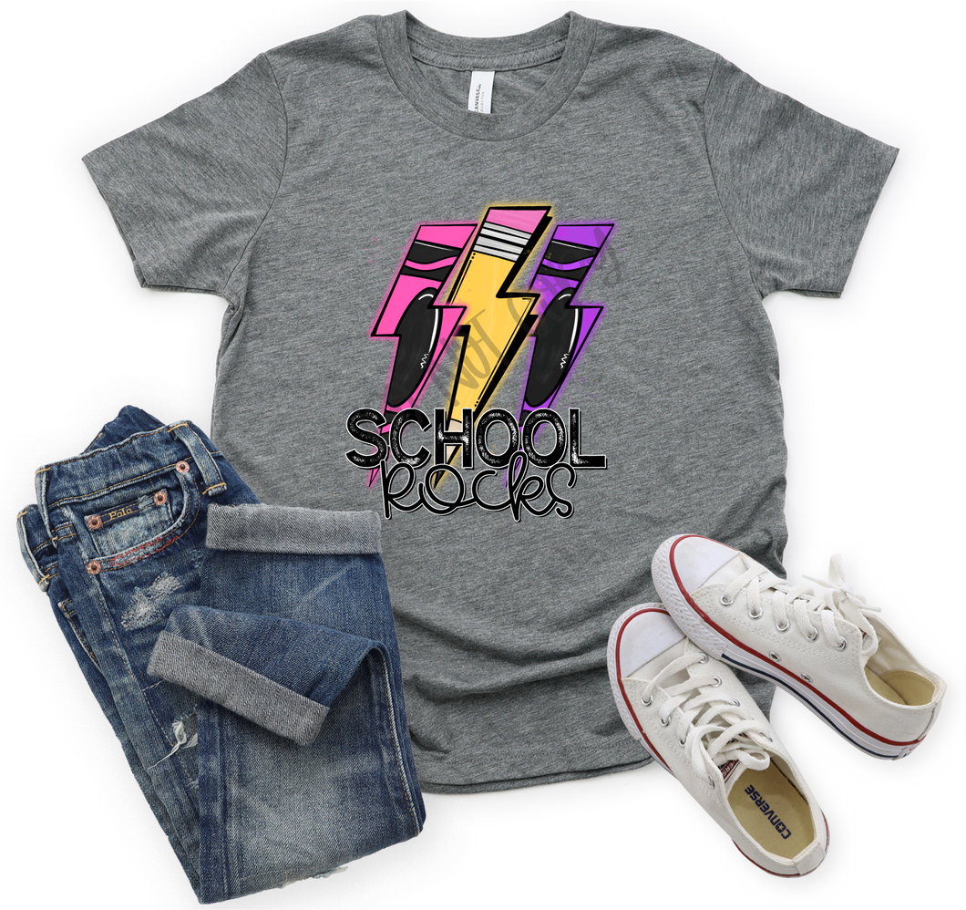 School Rocks With Pencil & Crayon Lightning Bolts