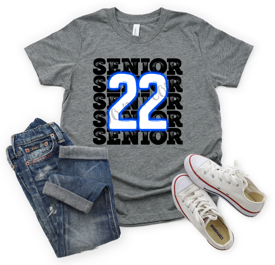 Senior 2022 Stacked Blue Neon Transfer