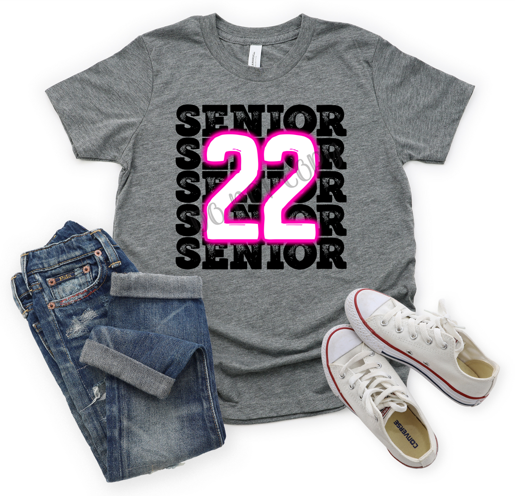 Senior 2022 Stacked Pink Neon Transfer