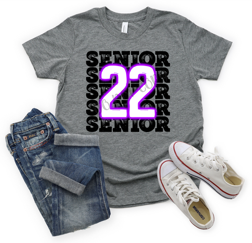 Senior 2022 Stacked Purple Neon Transfer