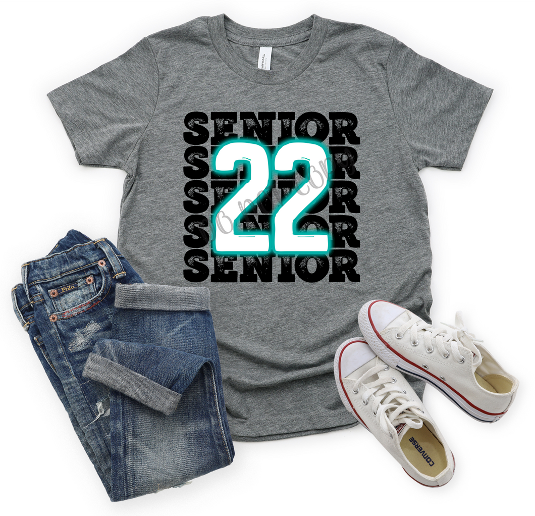 Senior 2022 Stacked Teal Neon Transfer