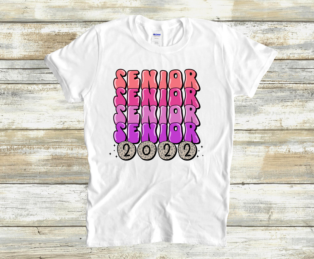Senior 2022 Pink, Coral, Purple & Leopard Stacked Retro Transfer