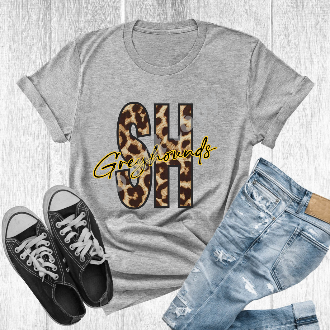 SH Greyhounds Black & Gold Leopard Letter