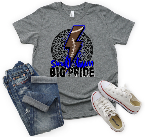 Small Town Big Pride With Football Lightning Bolt & Leopard Royal Blue Transfer