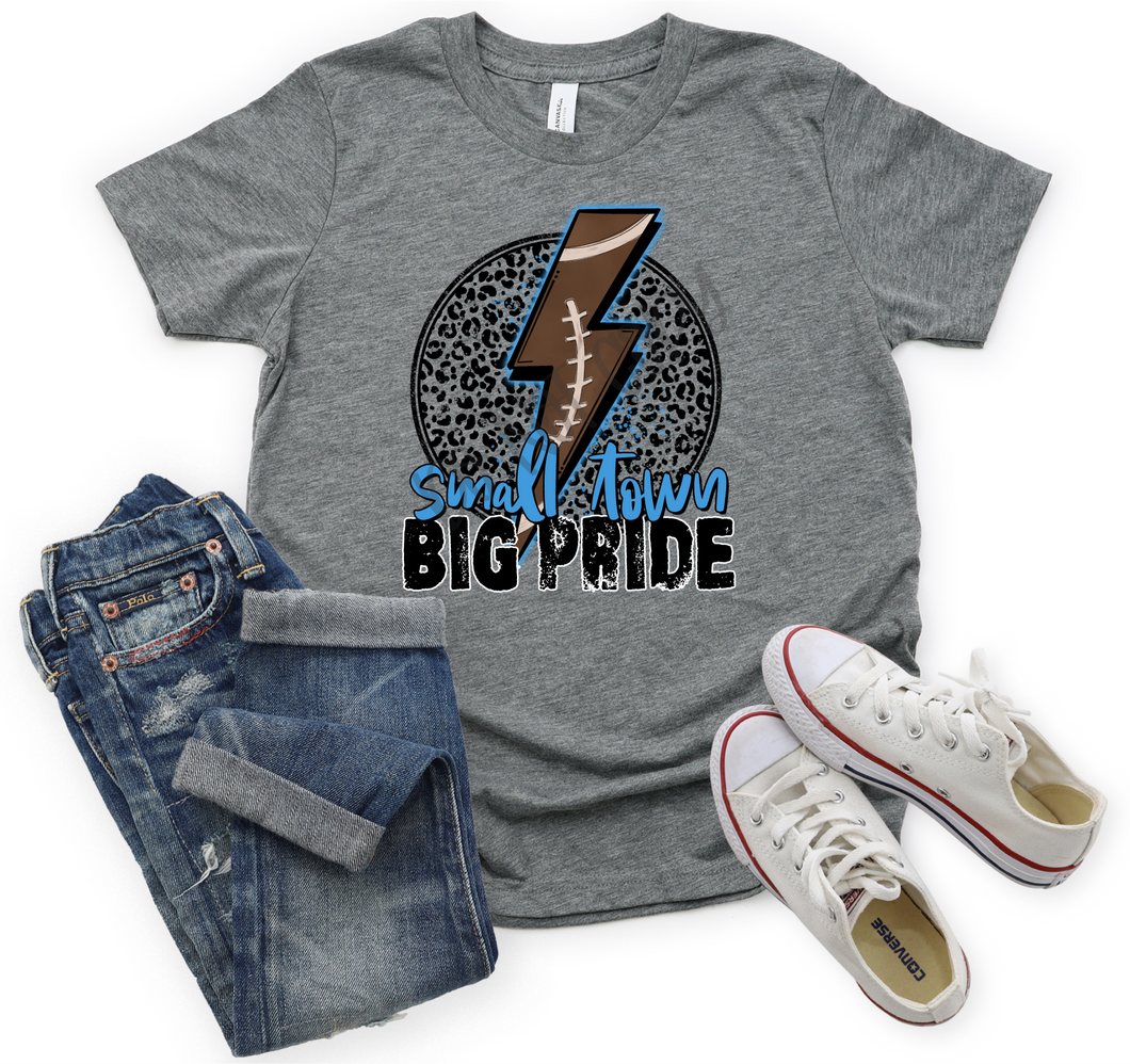 Small Town Big Pride With Football Lightning Bolt & Leopard Carolina Blue Transfer