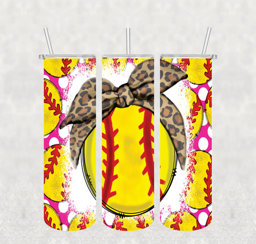 Softball Cheetah Bow Wrap/Tumbler