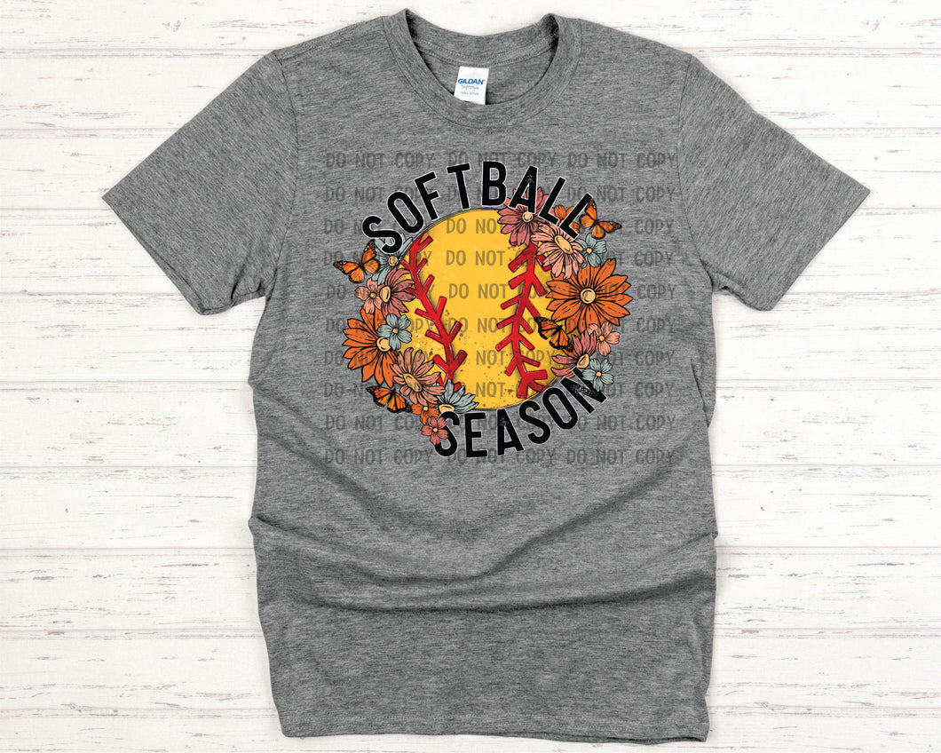 Softball Season Flowers Transfer