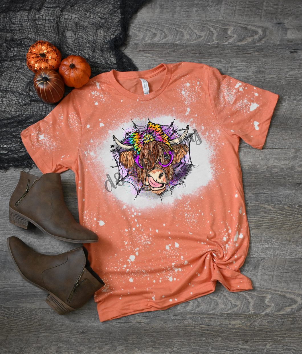 Highland Cow Halloween Spider Web Transfer