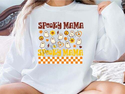 Spooky Mama With Ghosts And Checkered Stripe Transfer