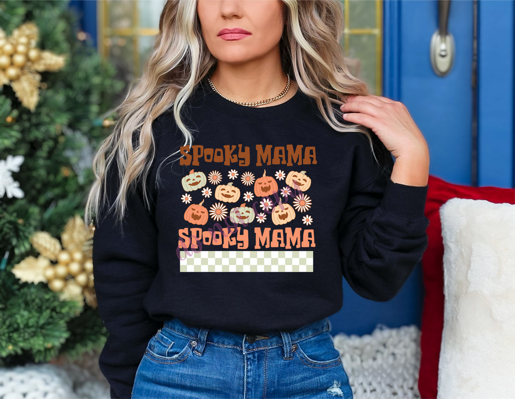 Spooky Mama With Jack-O-Lanterns And Checkered Stripe Transfer