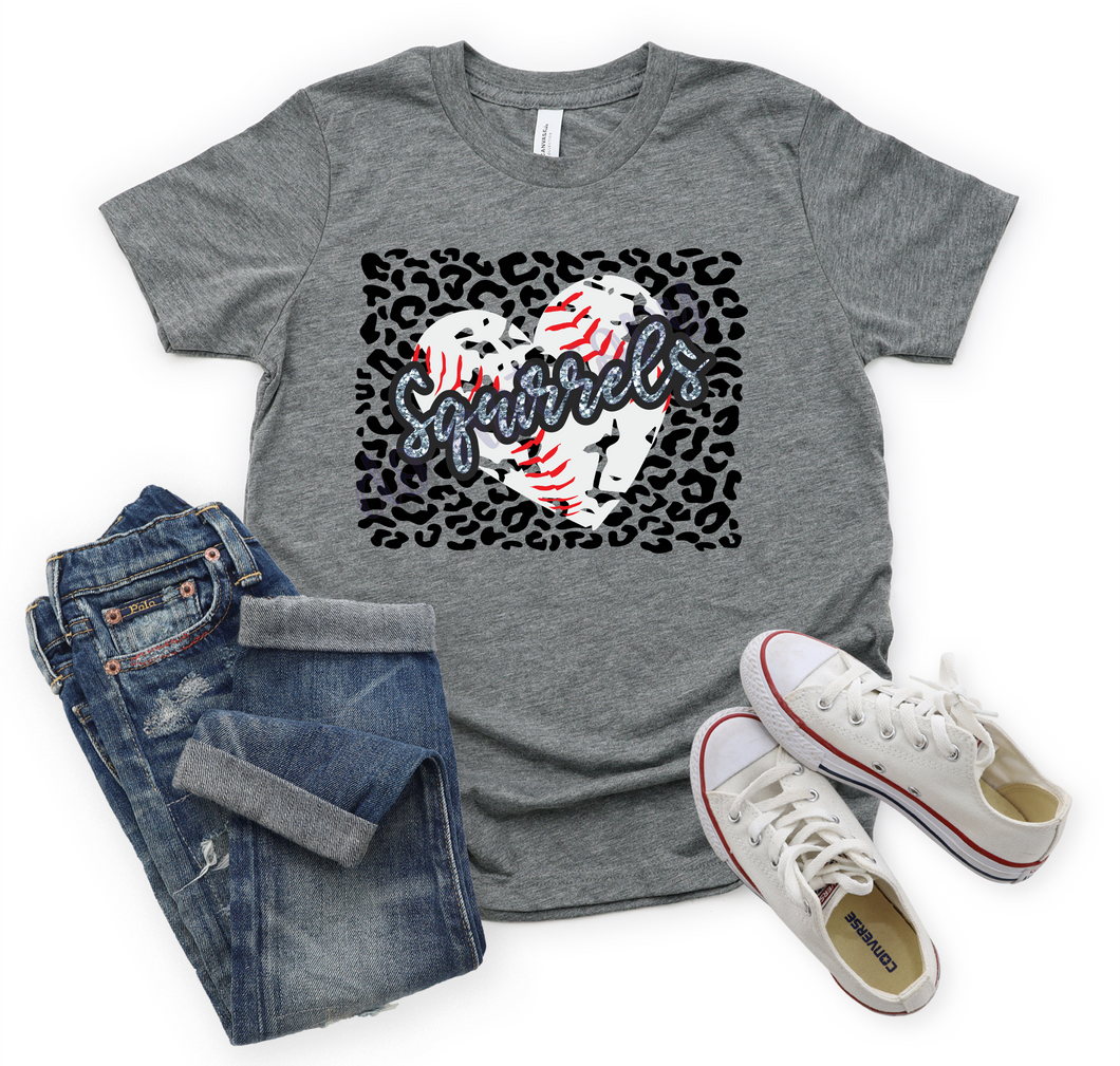 Squirrels Silver Baseball Heart With Leopard Background