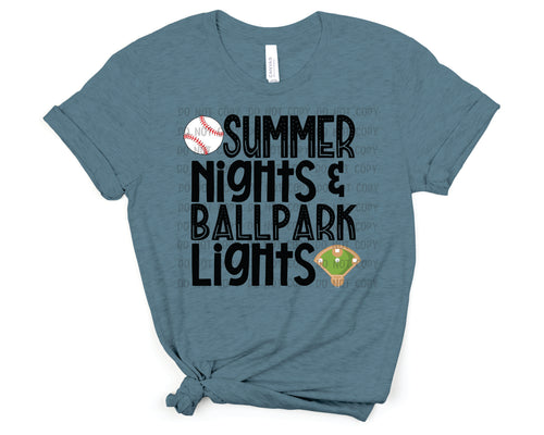 Summer Nights & Ballpark Lights Baseball Transfer