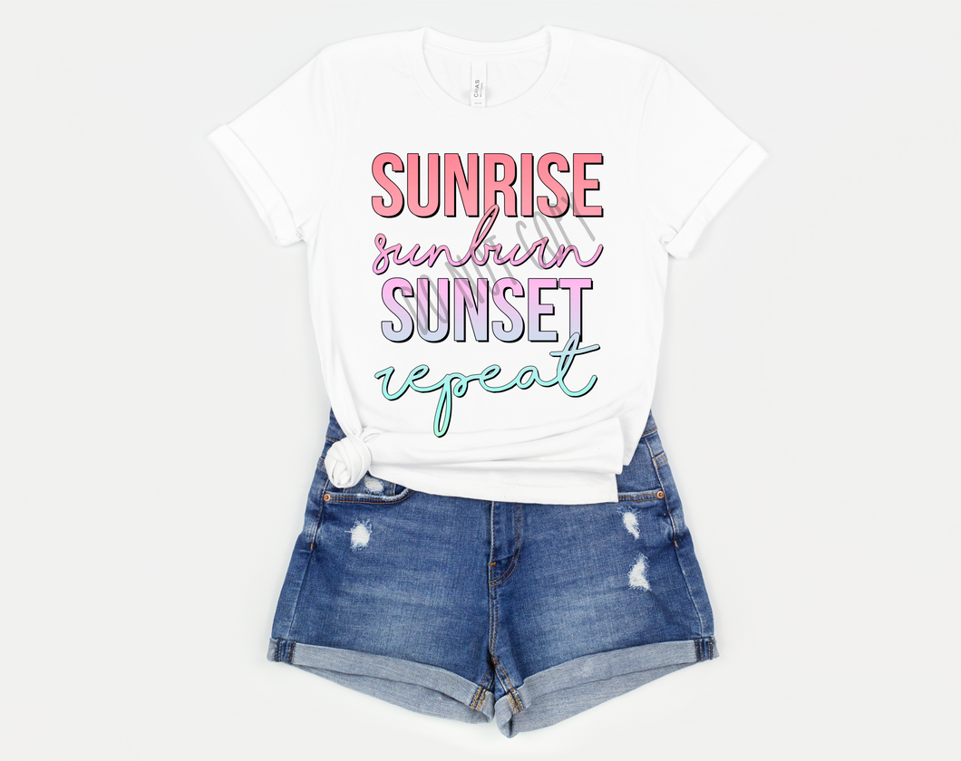Sunrise Sunburn Sunset Repeat Coral Pink & Teal Transfer