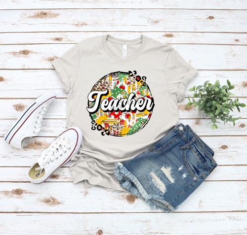Teacher School Designs Colorful Leopard Circle Transfer