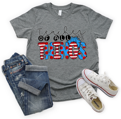 Teacher Of All Things Blue & Red Stripes & Polka Dots Transfer