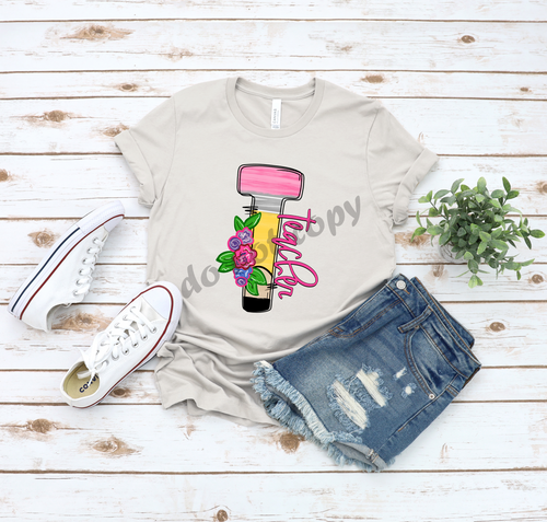 Teacher Floral Pencil Transfer