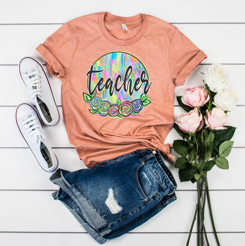 Teacher Floral Textured Circle Transfer