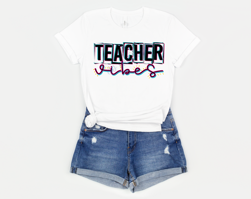 Teacher Vibes Pink Teal & Black