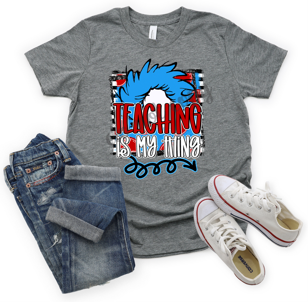 Teaching is my Thing Blue Hair In Striped Frame Transfer