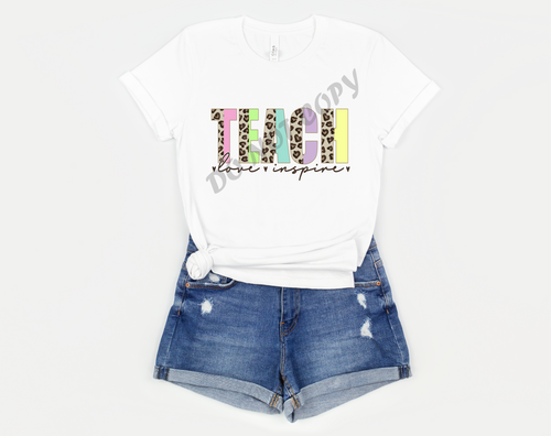 Teach Love Inspire Leopard Colored Transfer