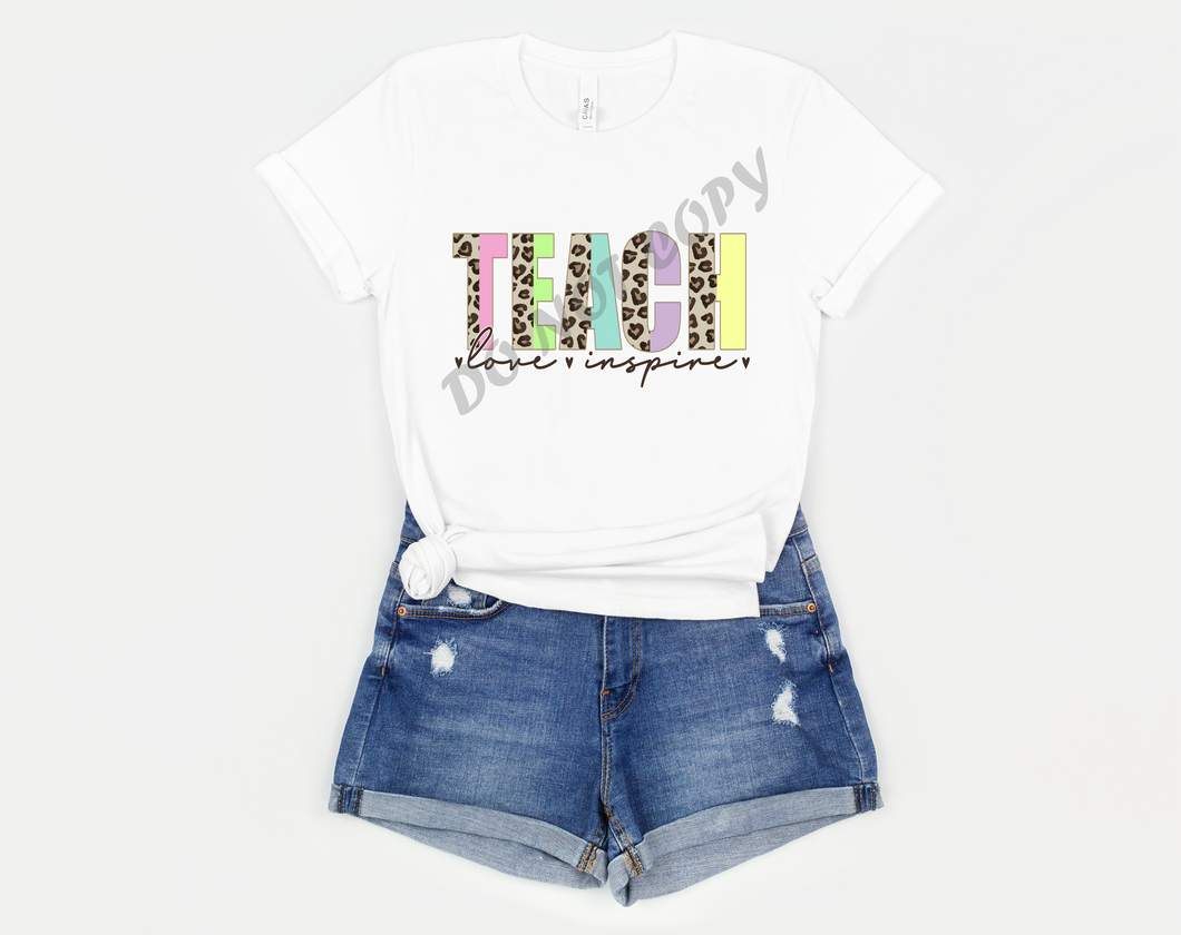 Teach Love Inspire Leopard Colored Transfer