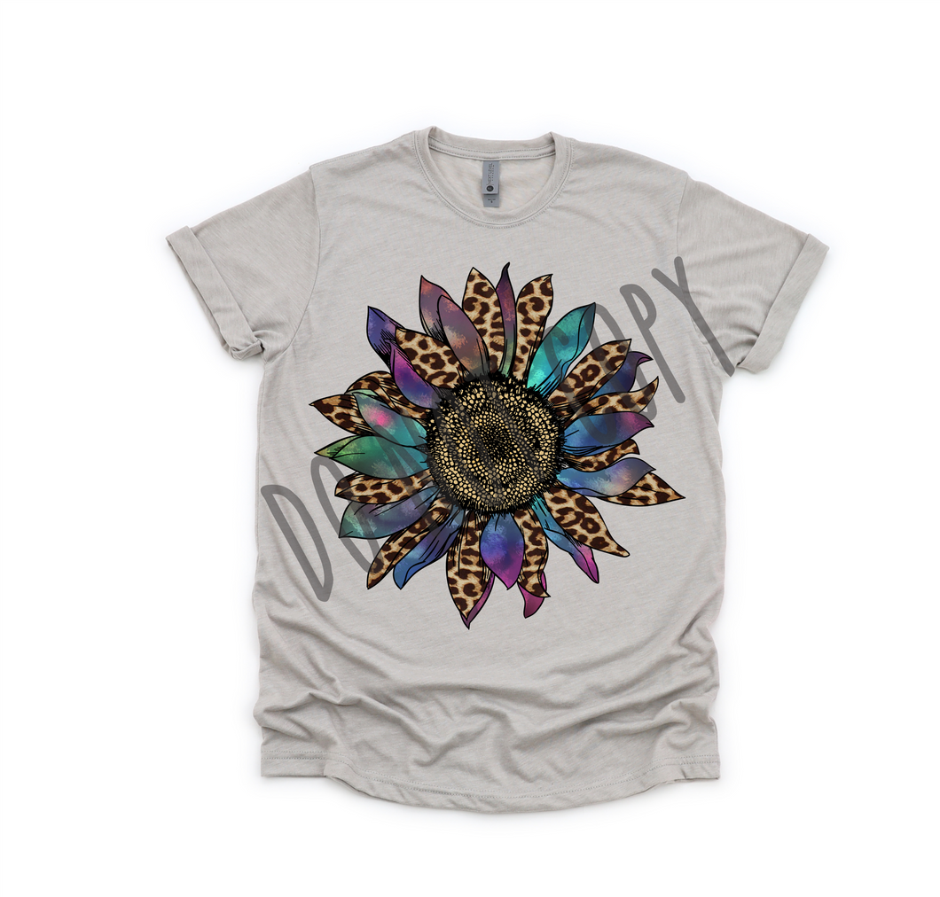 Leopard Teal and Blue Sunflower Transfer