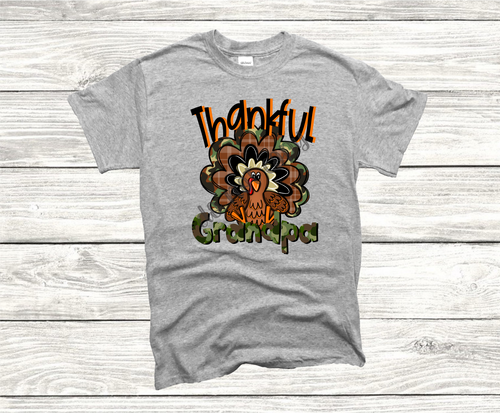 Thankful Grandpa Orange & Camo Turkey Transfer