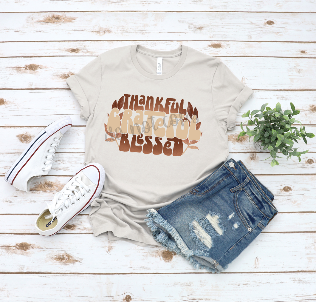 Thankful Grateful Blessed Brown & Tan Transfer