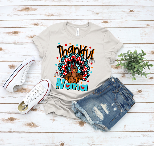Thankful Nana Orange & Turquoise Turkey Transfer