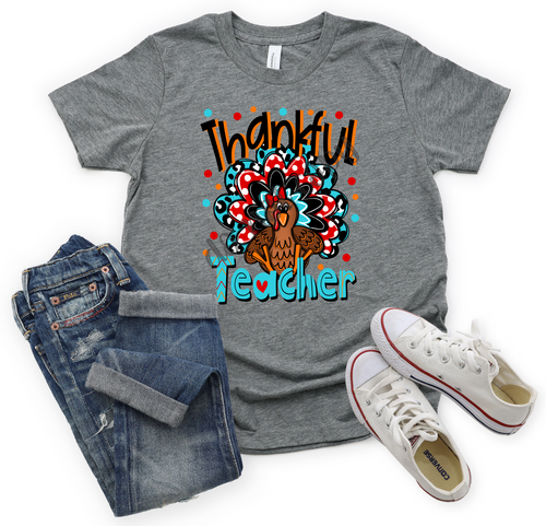 Thankful Teacher Orange & Turquoise Turkey Transfer