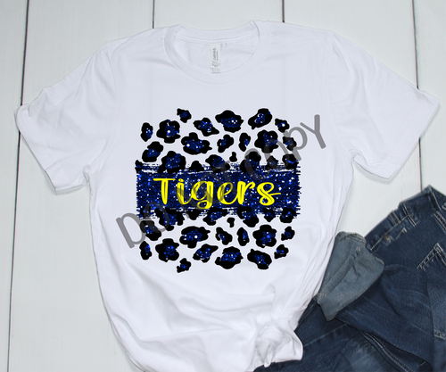 Tigers Navy & Yellow Leopard Glitter