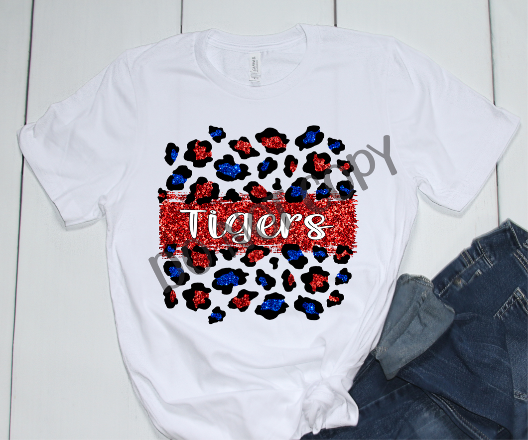 Tigers Red White Blue Leopard Glitter