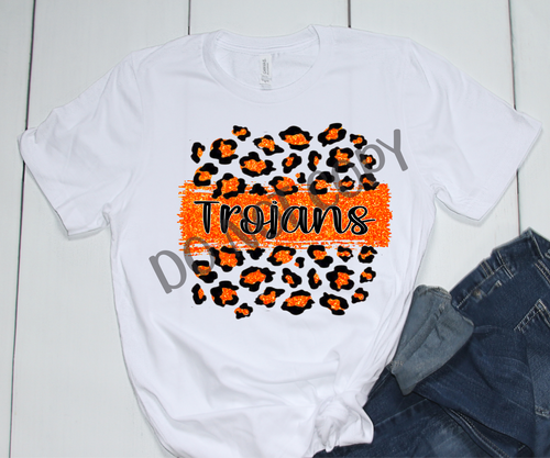 Trojans Orange & Black Leopard Glitter