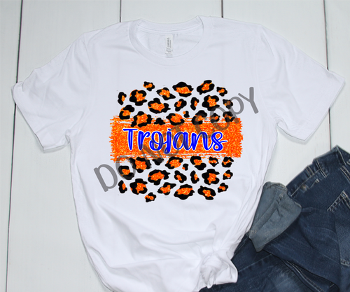 Trojans Royal and Orange Leopard Glitter