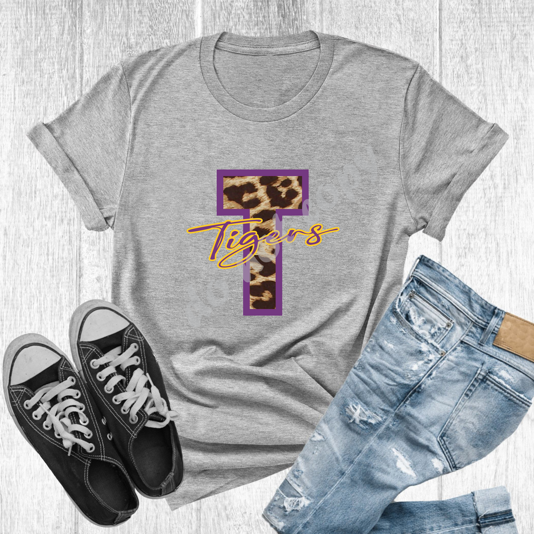 T Tigers Purple & Gold Leopard Letter