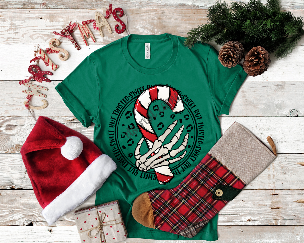 Twisted But Sweet with skeleton holding candy cane Transfer