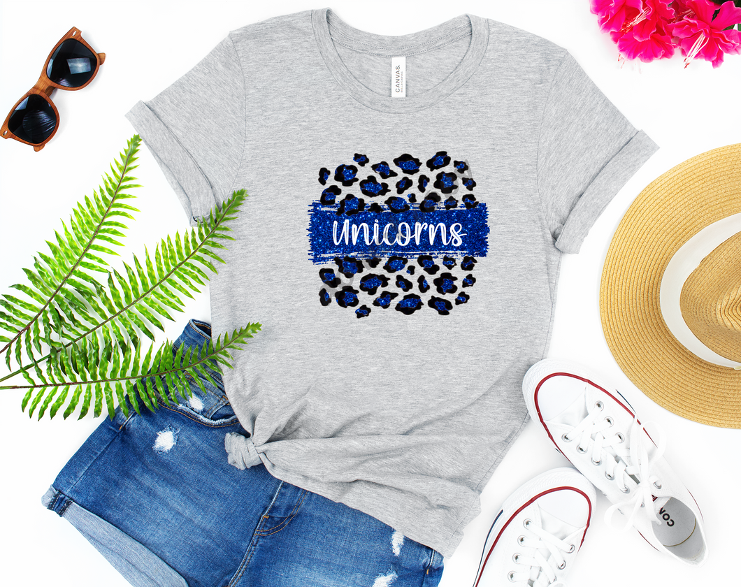 Unicorns Blue Leopard Glitter