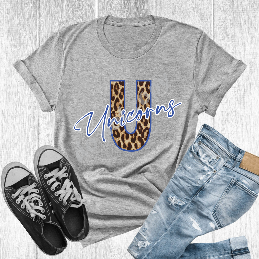 Unicorns Blue & White Leopard Letter