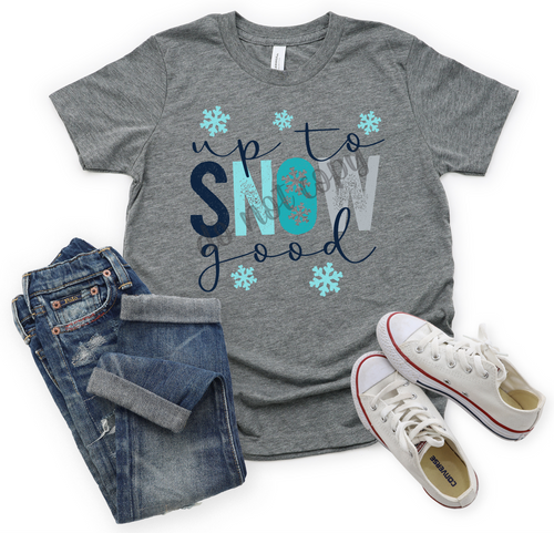 Up To Snow Good Teal & Navy With Snowflakes Transfer