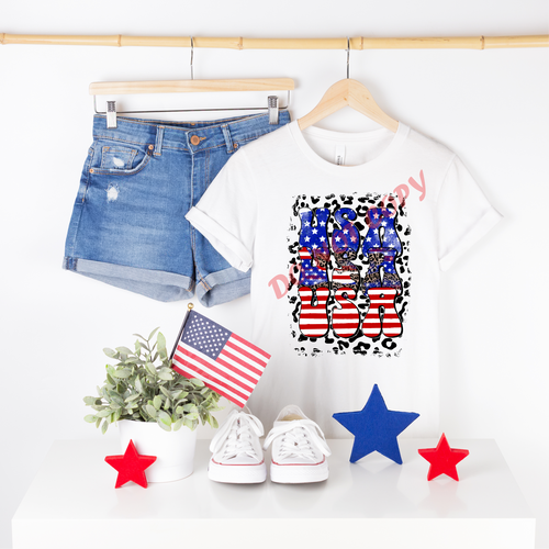 USA Leopard Patriotic Stacked Transfer